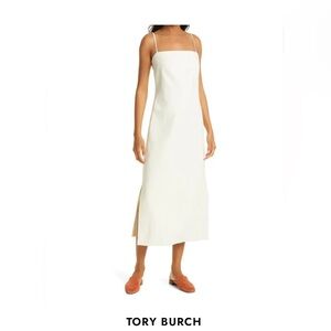 Tory Burch ivory cream tie bow back linen Midi Dress size 10